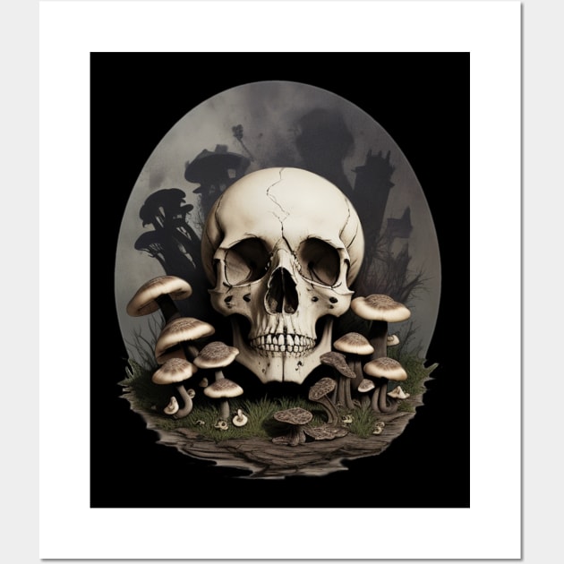 Skull with Mushrooms Wall Art by Paul_Abrams